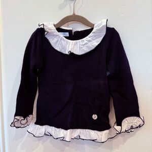 Foque Navy and White Kids Ruffle Sweater